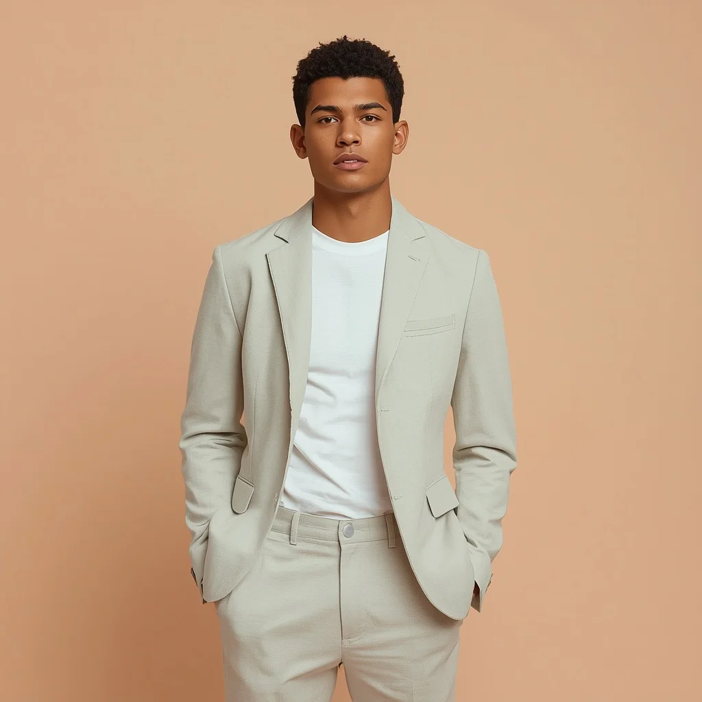 Fashionable Young Man Pastel Peach Background Confident Charm Viral | lighting ai prompt — AI image prompt