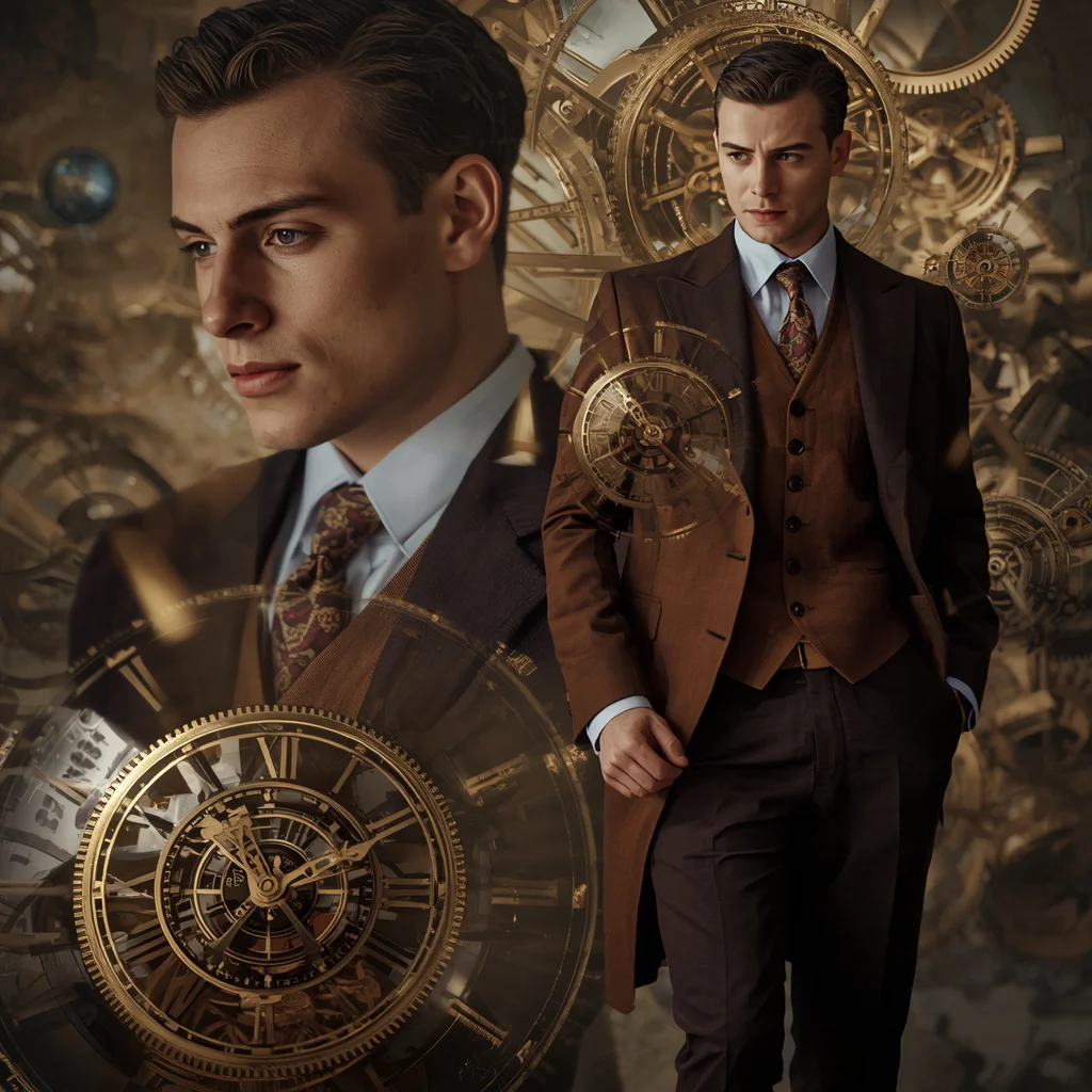 Handsome Man with Chronos Gears and Time Distortion Temporal Elegance | anime ai prompt — AI image prompt