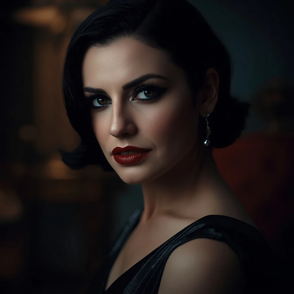 A Starlet's Mysterious Gaze in a Darkened Room | Face Ai Prompt — AI image prompt
