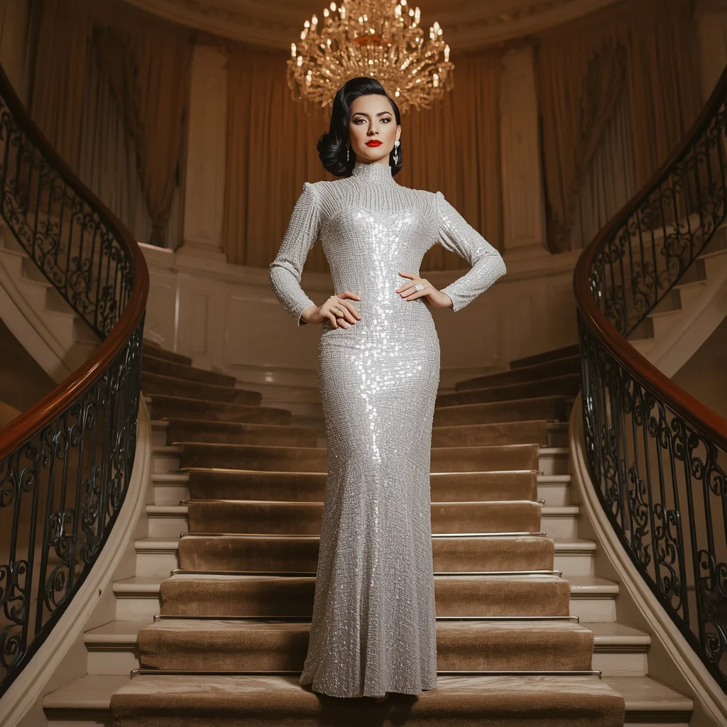 A Starlet's Regal Presence in a Sequin Gown | Luxury Ai Prompt — AI image prompt
