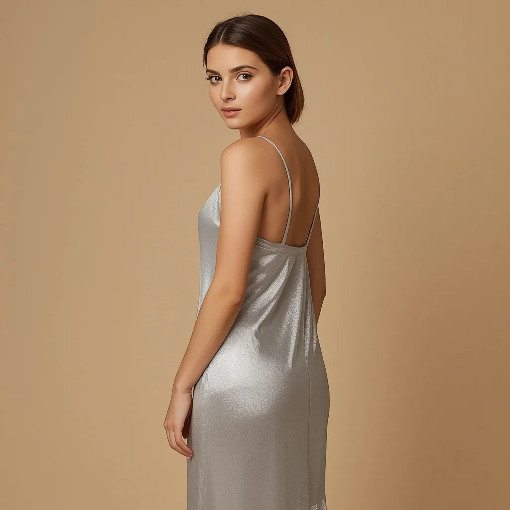Beautiful Girl in Elegant Silver Slip Gown | Desi Girl Prompt — AI image prompt