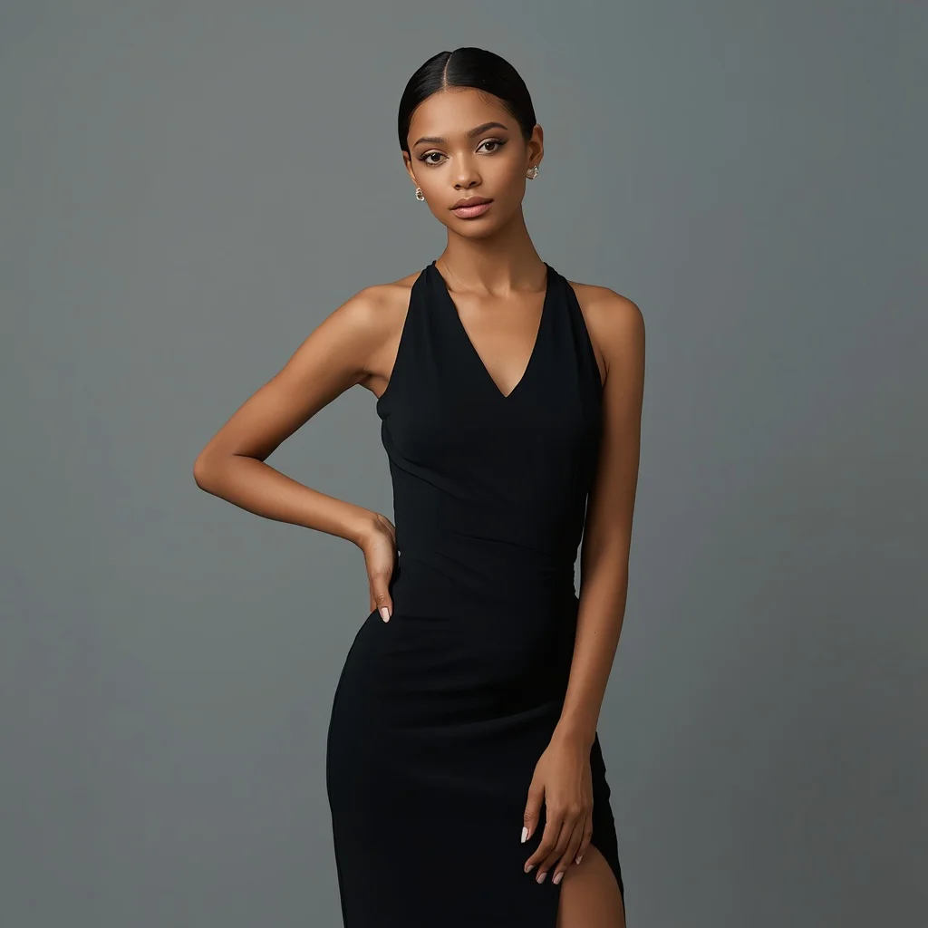 Beautiful Girl in Sleek Black Cocktail Dress | Girl Modern Prompt — AI image prompt