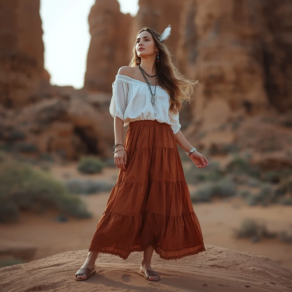 Bohemian Desert Getaway: A Flowing Maxi Skirt Ensemble | Face Ai Prompt — AI image prompt