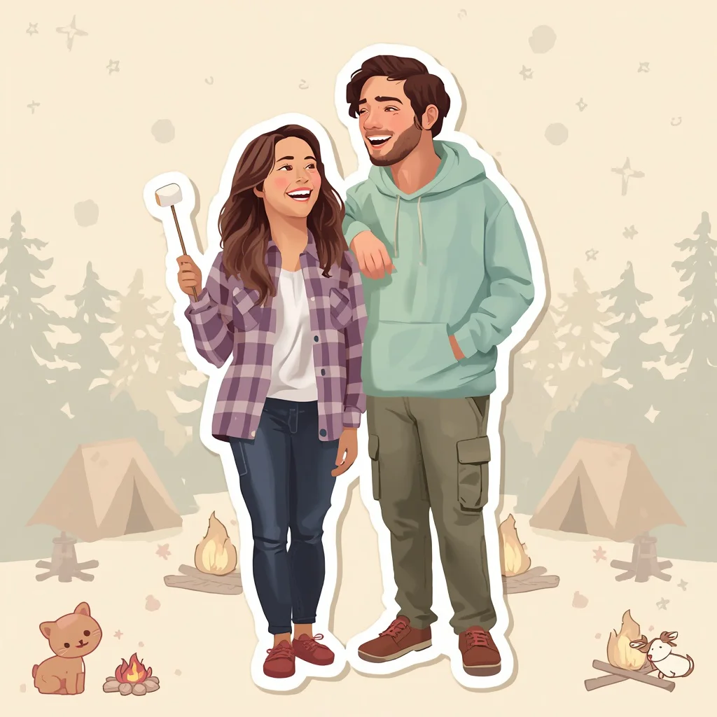 Camping Adventure Pastel Couple with Wildlife Doodles | Romantic Couple Prompts — AI image prompt