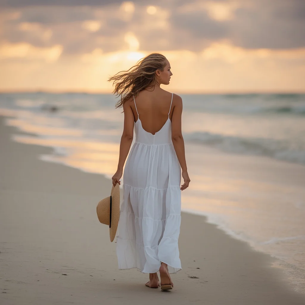 Coastal Beachside Elegance: A Flowing White Linen Maxi Dress | Chatgpt Ai Prompt — AI image prompt