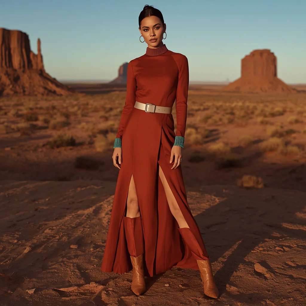 Contemporary Western Formal Wear in a Desert Setting | Woman Pose Prompt — AI image prompt