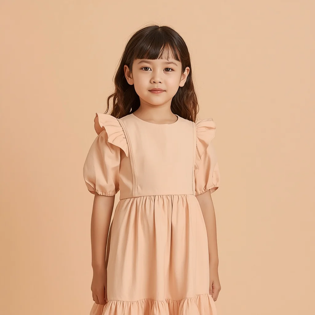 Cute Girl in Elegant Soft Peach Dress | Girl Dress Prompt — AI image prompt