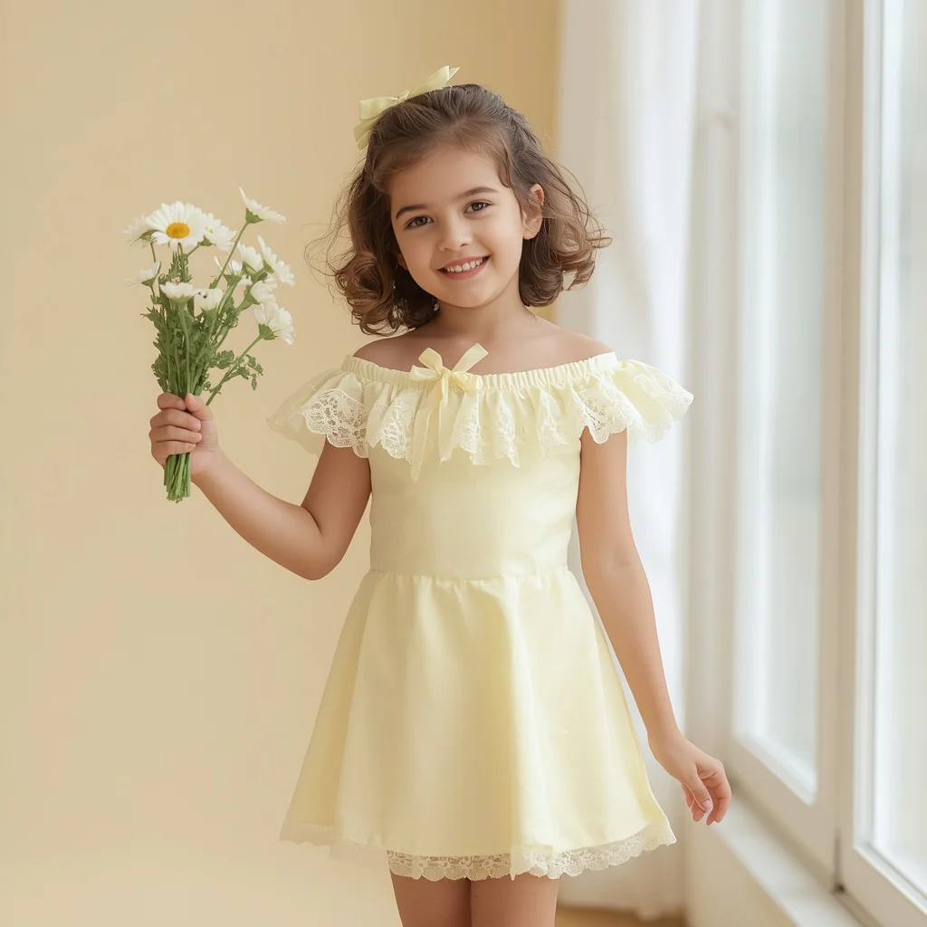 Cute Girl In Off Shoulder Pastel Yellow Dress | Girl Kurti Prompt — AI image prompt