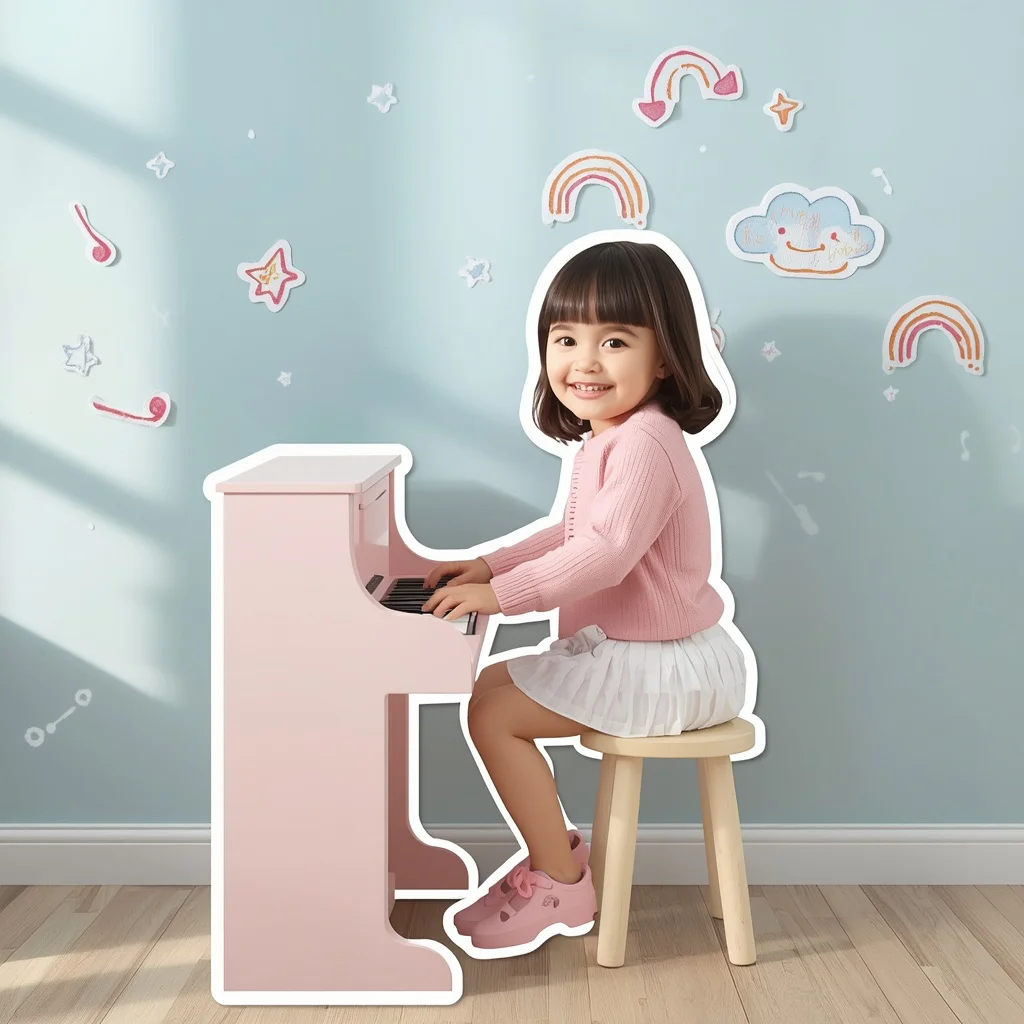 Cute Sticker Art Style Girl Playing Toy Piano | Desi Girl Prompt — AI image prompt