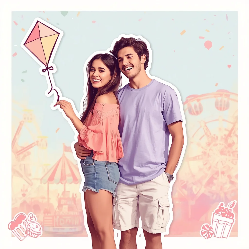 Festival Fun Pastel Couple with Vibrant Doodles | Romantic Couple Prompts — AI image prompt