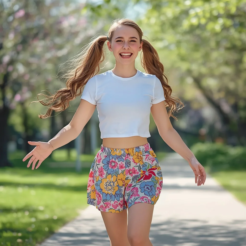 Flirty and Fun in a Floral Mini Skirt and Crop Top | Gemini Traditional Prompt — AI image prompt