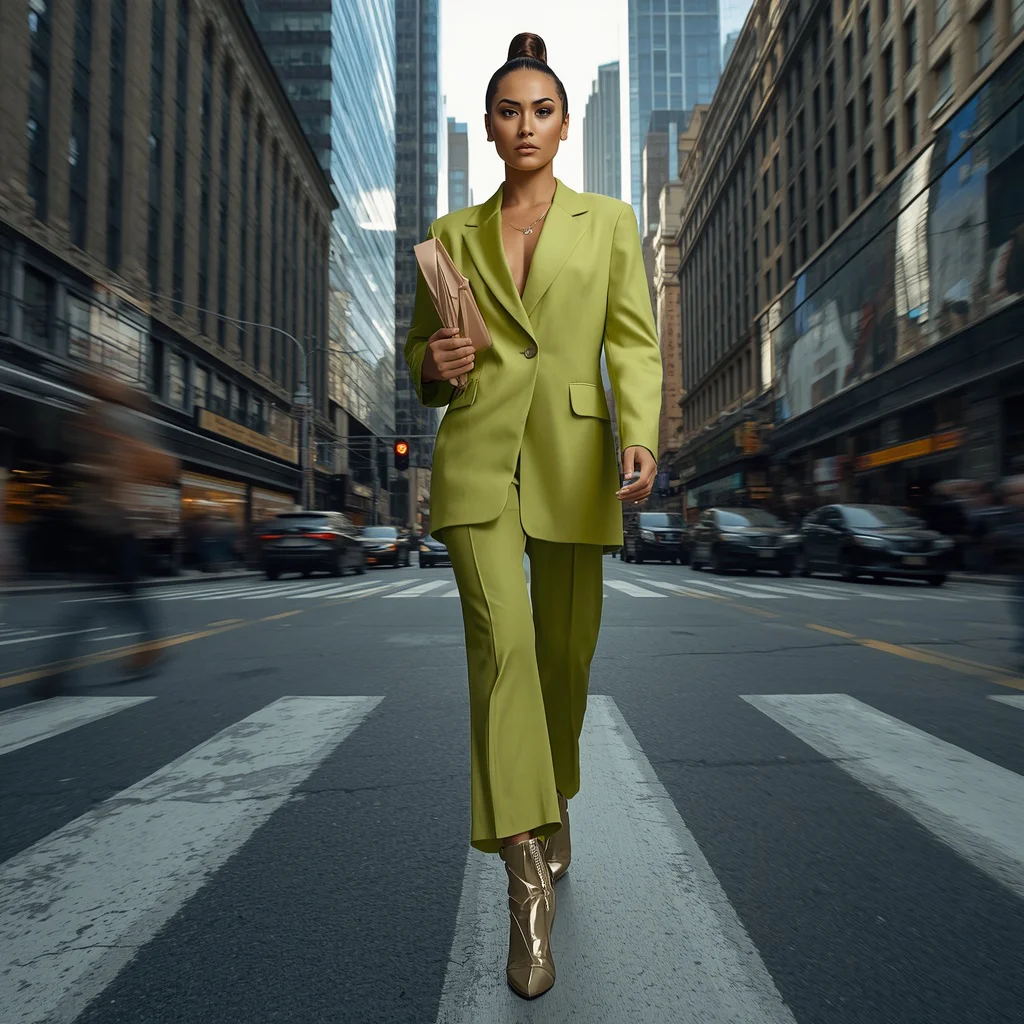 High-Fashion Urban Jungle: A Bold Power Suit Statement | Beautiful Woman Prompt — AI image prompt