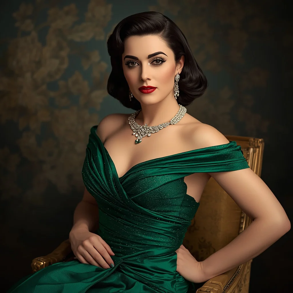 Hollywood Golden Age Screen Queen: A Regal Emerald Gown | Image Generator Prompt — AI image prompt