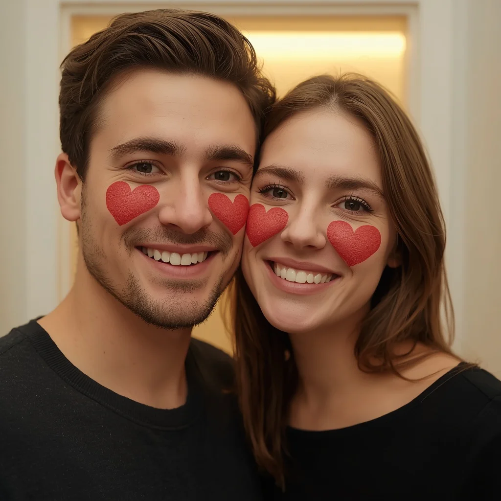 Intimate Bathroom Selfie: Heart on Cheeks | Indian Couple Prompt — AI image prompt