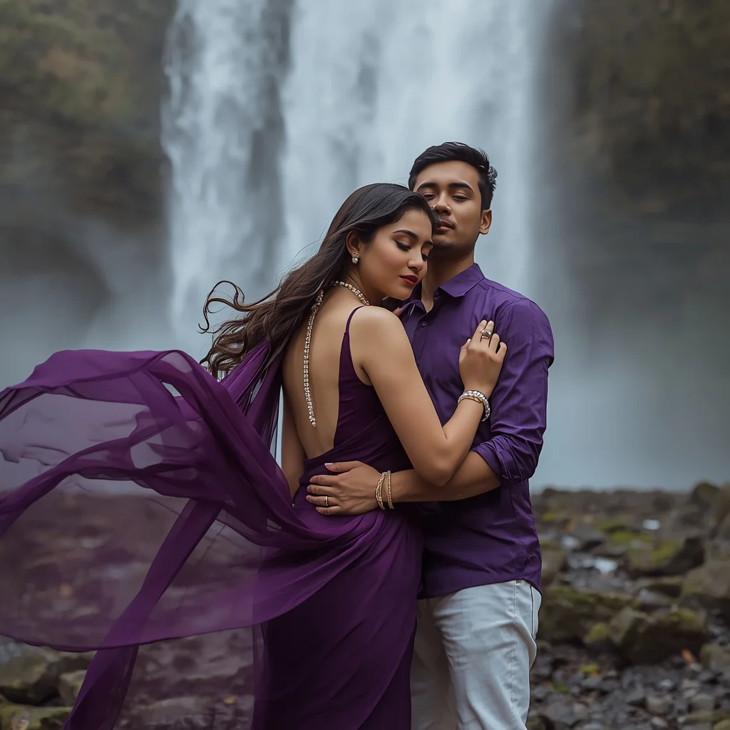 Misty Love Story: A Pre-Wedding Waterfall Embrace | Attitude Boy Prompt — AI image prompt