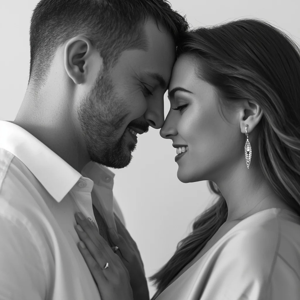 Monochrome Forehead Touch: A Close-up Couple Portrait | Couple Romantic Prompt — AI image prompt