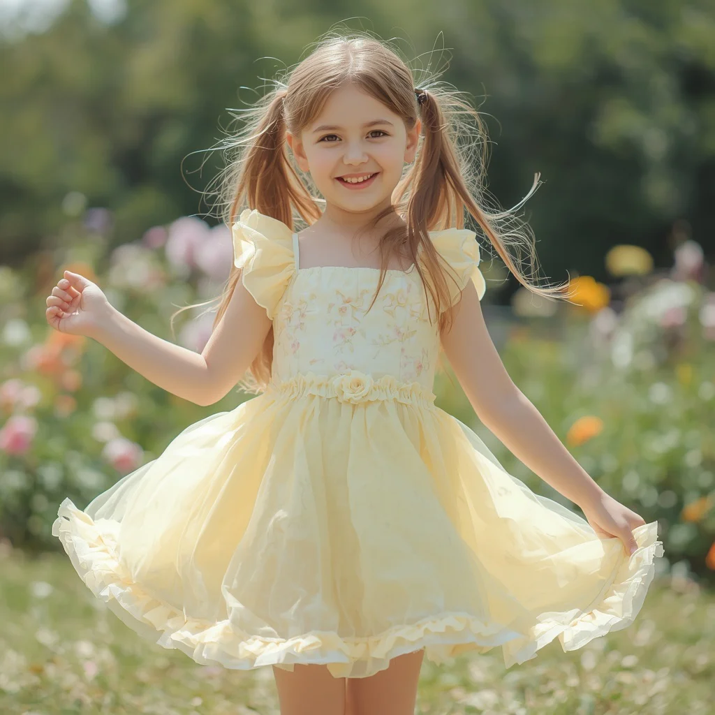 Playful Charm in a Pastel Yellow Sundress with Ruffles | Girl Prompt — AI image prompt