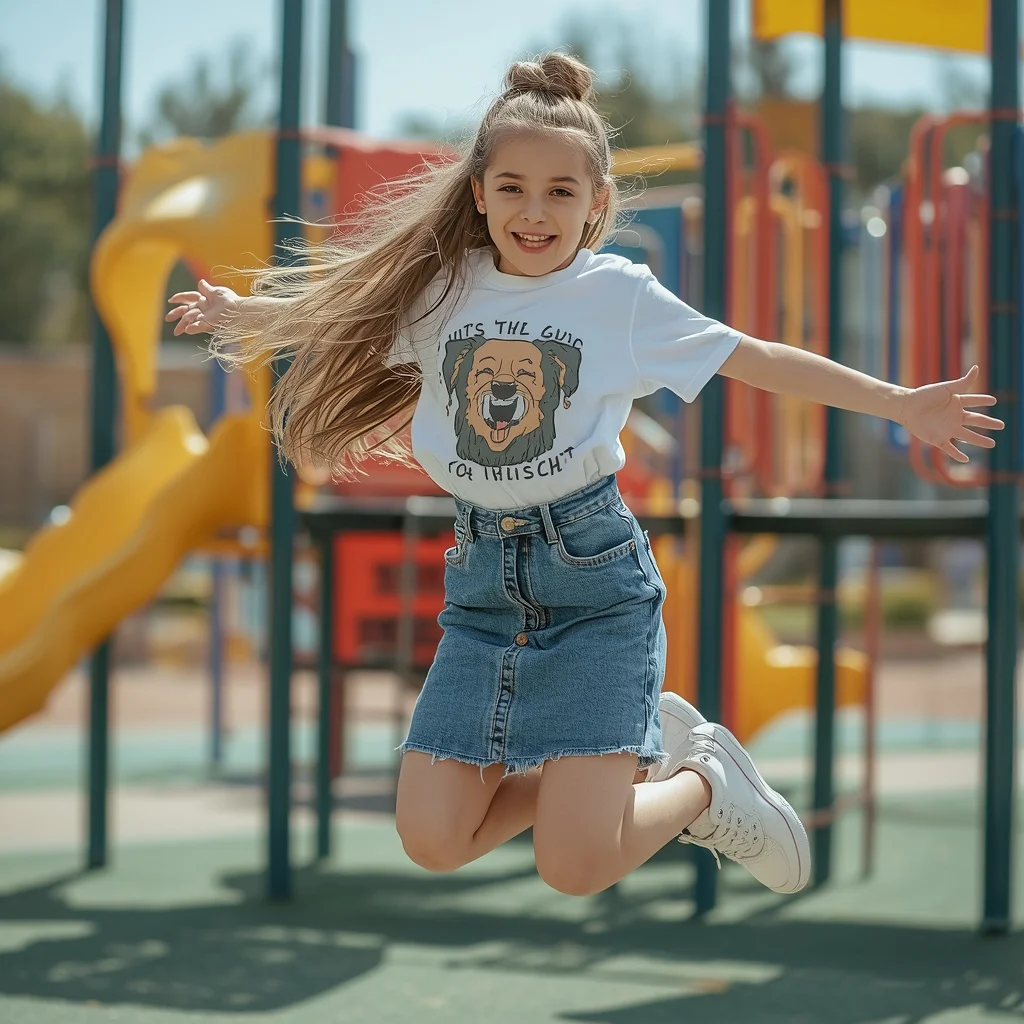 Playful Spirit in a Denim Skirt and Graphic Tee | Girl Hindi Prompt — AI image prompt