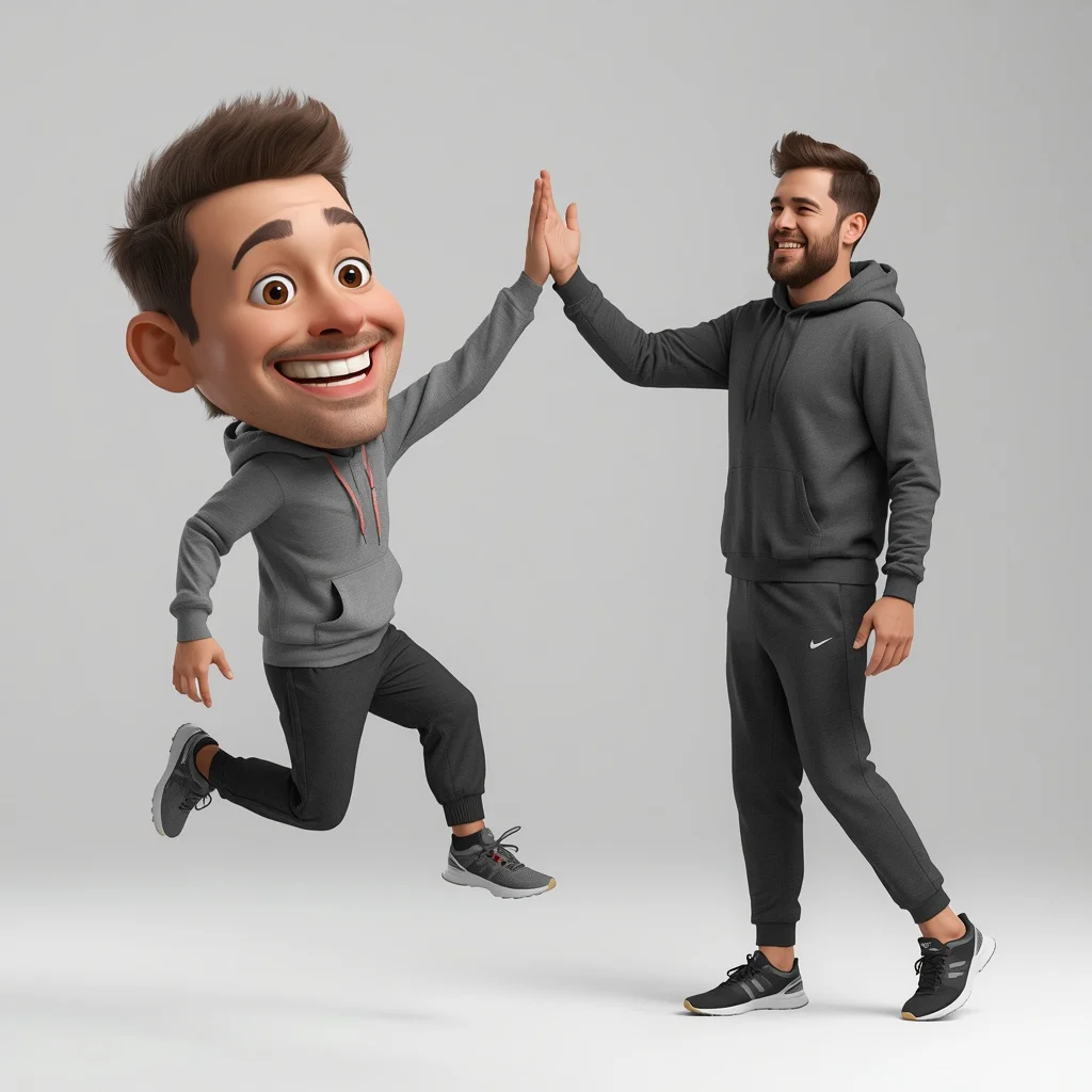 Real Man High-Fiving His Excited Caricature Twin | Command Prompt — AI image prompt