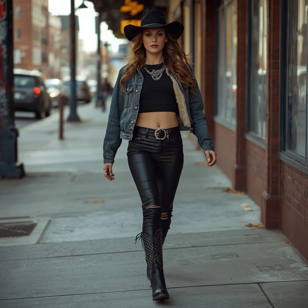 Street Style Western Rebel with Denim and Leather | Beautiful Woman Prompt — AI image prompt