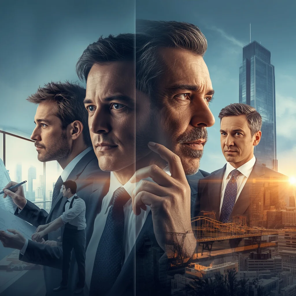 The Entrepreneur's Vision: A Man's Building Empire Through Time | Midjourney Prompt List — AI image prompt