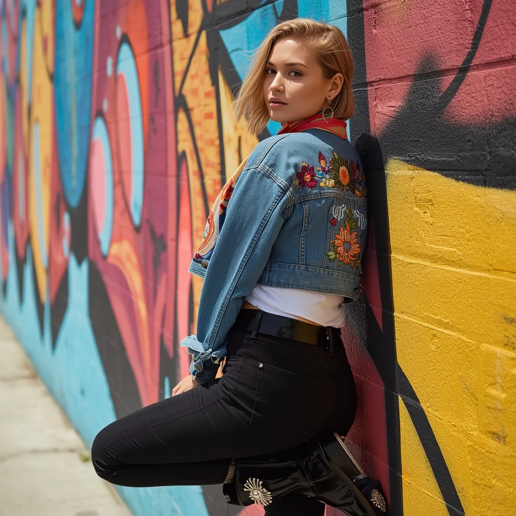 Urban Cowgirl Chic in a Cropped Denim Jacket | Makeup Ai Prompt — AI image prompt