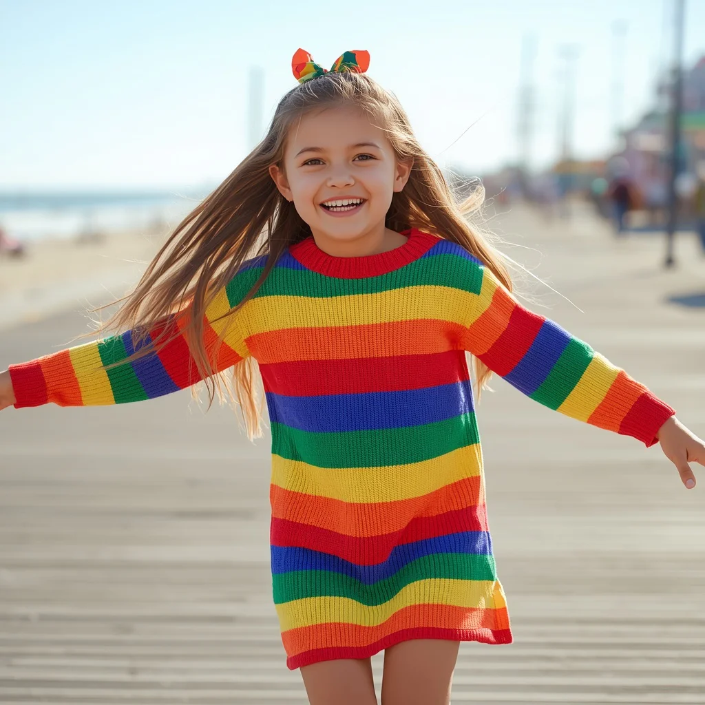 Vibrant and Playful in a Striped Knit Sweater Dress | Traditional Girl Prompt — AI image prompt