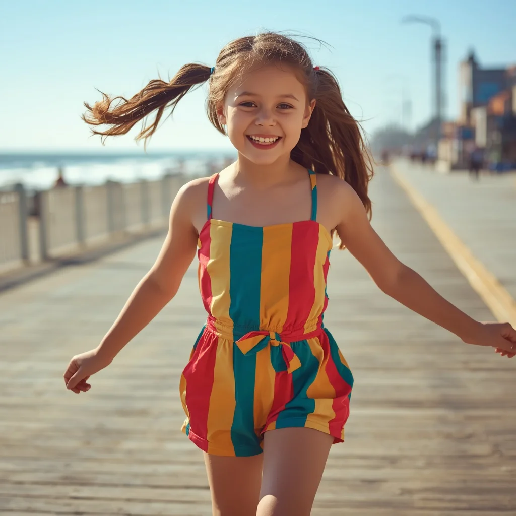 Vibrant and Playful in a Striped Romper | Girls College Prompt — AI image prompt