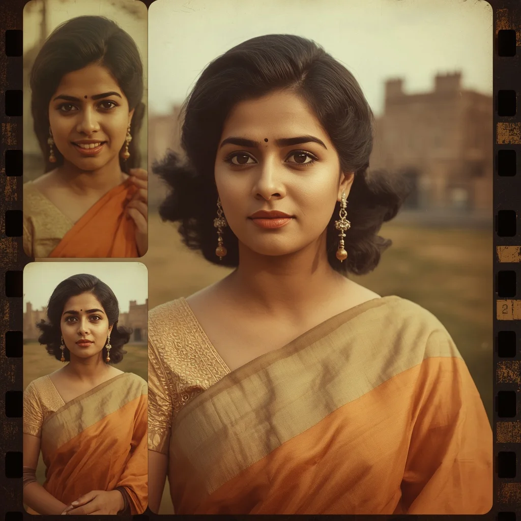 Vintage Film Strip Collage: Indian Woman in Classic Cinematic Frames | Indian Bride Prompt — AI image prompt